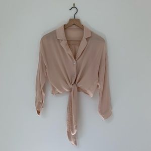 conch-shell-pink front tie blouse